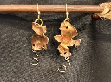 Hammered copper floral spiral earrings